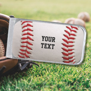 Custom Baseball Stitches & Leather Sports Graphic Silver Finish Money Clip