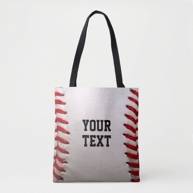 Custom Baseball Stitches & Leather Sports Graphic Tote Bag (Front)