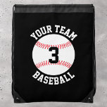 Custom Baseball Team Name and Player Number Sports Drawstring Bag<br><div class="desc">Make your own customized drawstring backpacks for baseball players and fans! Personalize them by typing your own baseball team name and baseball player jersey number in the custom text boxes. You can leave the background color black, or click the [Personalize] button and change the background color to any color you...</div>