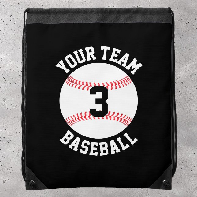 Custom Baseball Team Name and Player Number Sports Drawstring Bag (Custom baseball drawstring backpack with personalized team name and player number.)
