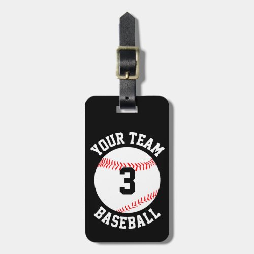 Custom Baseball Team Name Player Number and Color Luggage Tag