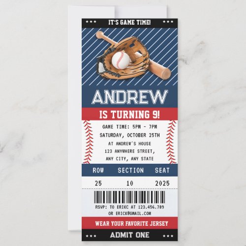 Custom Baseball Ticket Birthday with photo for boy Invitation