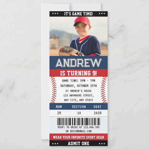 Custom Baseball Ticket Sport Birthday with photo
