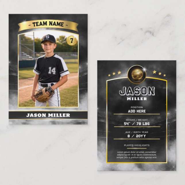 Custom Baseball Trading Card, Black Gold Stadium  Calling Card (Front/Back)