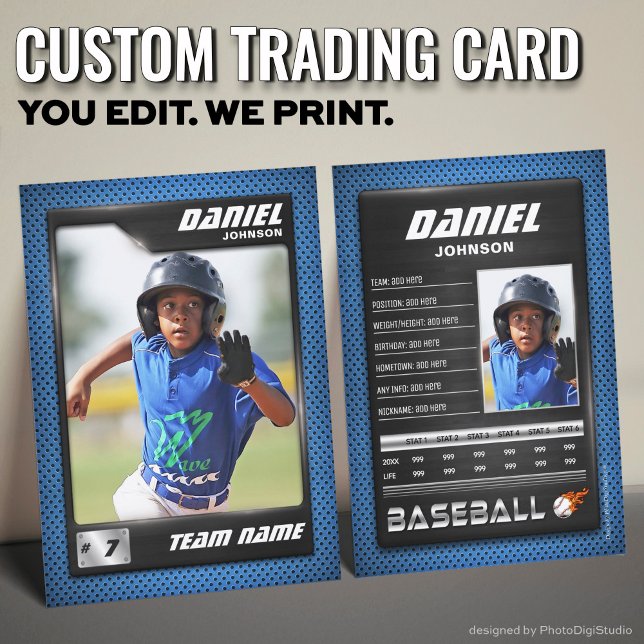 Custom Baseball Trading Card, Blue Black PRO Stats Calling Card (Custom Baseball Trading Card, Blue Black PRO Stats Player Card)