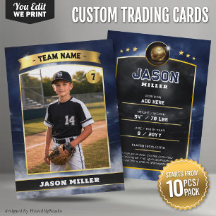 Custom Baseball Trading Card Blue Gold 10 pcs/pack
