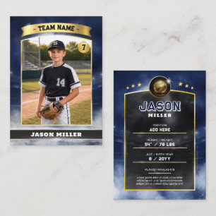 Custom Baseball Trading Card, Blue Gold Stadium Calling Card
