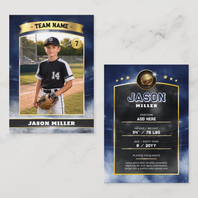 Custom Baseball Trading Card, Blue Gold Stadium Calling Card (Front/Back)