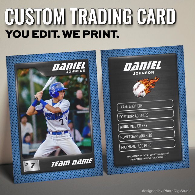 Custom Baseball Trading Card, Blue Graphite Player Calling Card (Custom Baseball Trading Card, Blue Graphite Player Card)