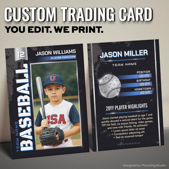 Custom Baseball Trading Card, Blue Power Player Calling Card (Custom Baseball Trading Card, Blue Power Player Card)