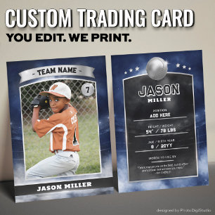 Custom Baseball Trading Card, Blue Silver Stadium Calling Card