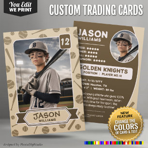 Custom Baseball Trading Card, Editable Colors Card
