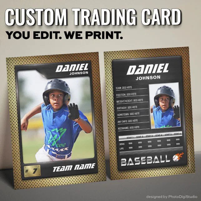 Custom Baseball Trading Card, Gold Black PRO Stats Calling Card | Zazzle