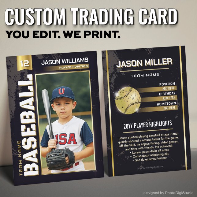 Custom Baseball Trading Card, Gold Power Player Calling Card (Custom Baseball Trading Card, Gold Power Player Card)