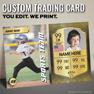 Custom Baseball Trading Card, Gold Shield Player Calling Card