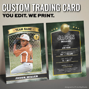 Custom Baseball Trading Card, Green Gold Stadium Calling Card