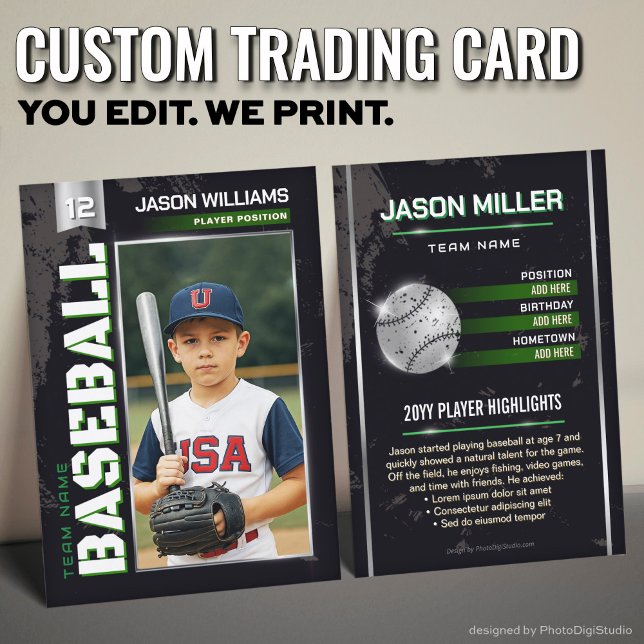 Custom Baseball Trading Card, Green Power Player Calling Card (Custom Baseball Trading Card, Green Power Player Card)