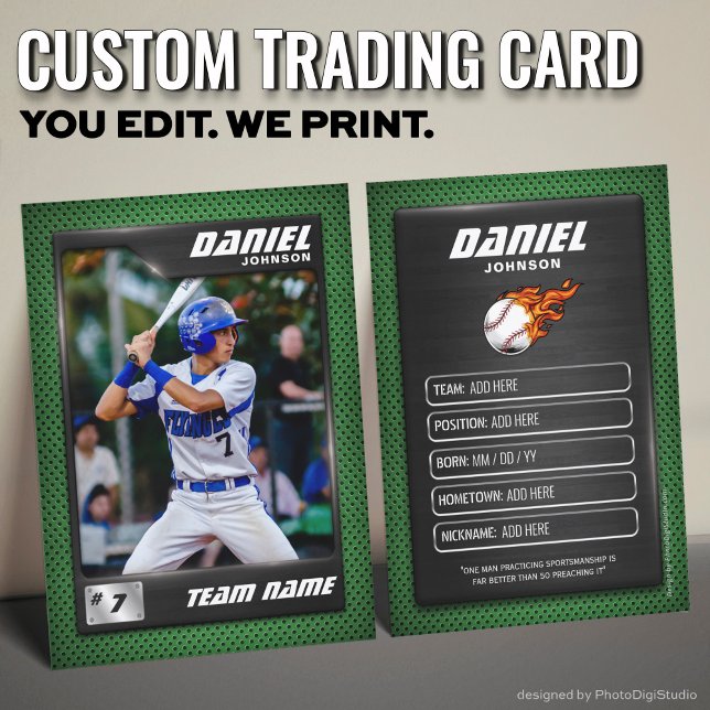 Custom Baseball Trading Card, Modern Green Player Calling Card (Custom Baseball Trading Card, Modern Green Player Card)