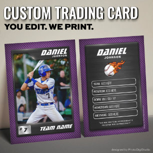 Custom Baseball Trading Card, Modern Purple Player Calling Card