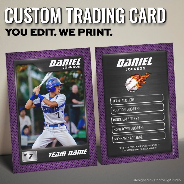 Custom Baseball Trading Card, Modern Purple Player Calling Card (Custom Baseball Trading Card, Modern Purple Player Card)