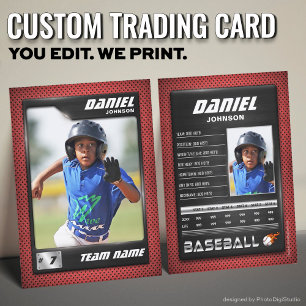 Custom Baseball Trading Card, Red Black PRO Stats Calling Card