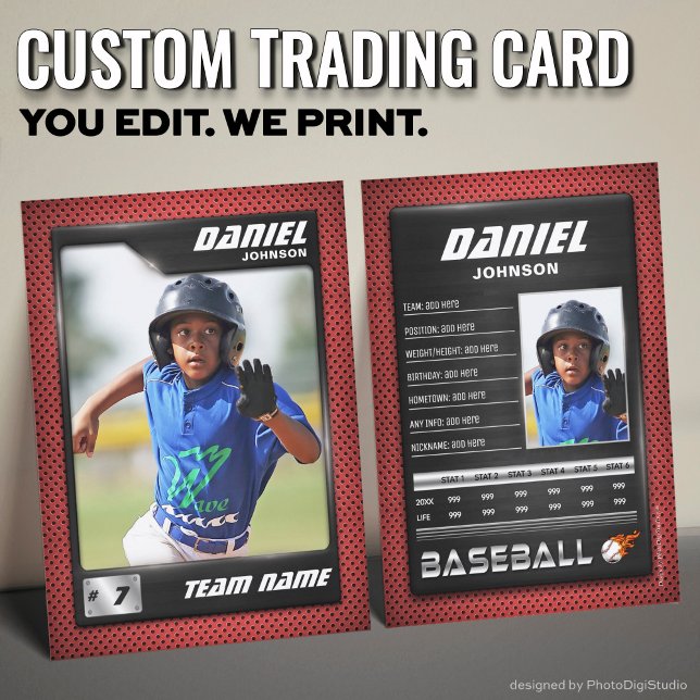 Custom Baseball Trading Card, Red Black PRO Stats Calling Card (Custom Baseball Trading Card, Red Black PRO Stats Player Card)