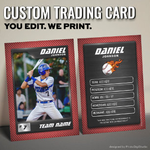 Custom Baseball Trading Card, Red Graphite Player Calling Card