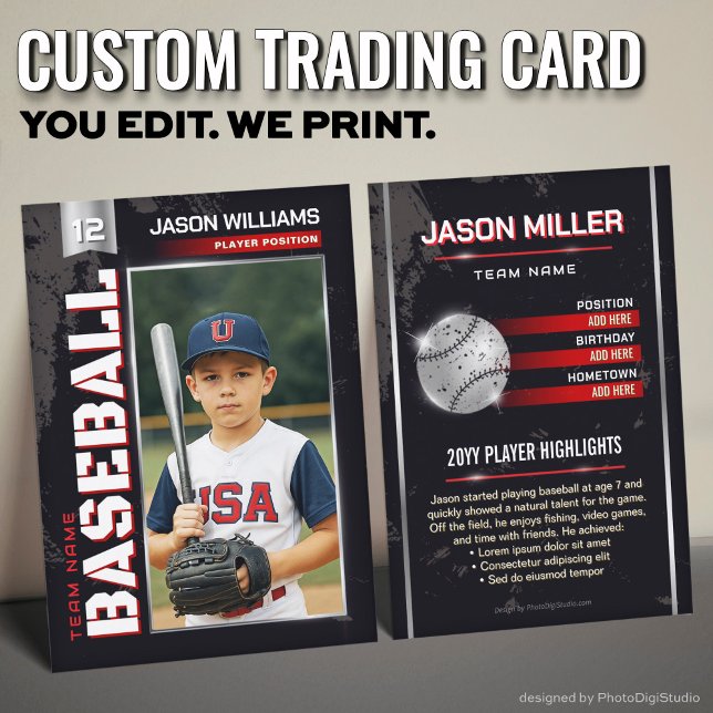 Custom Baseball Trading Card, Red Power Player Calling Card (Custom Baseball Trading Card, Red Power Player Card)