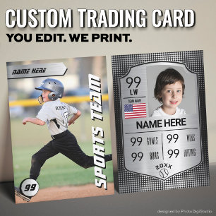 Custom Baseball Trading Card, Silver Shield Player Calling Card