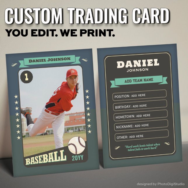 Custom Baseball Trading Card, Teal Retro Player Calling Card (Custom Baseball Trading Card, Teal Retro Player Card)