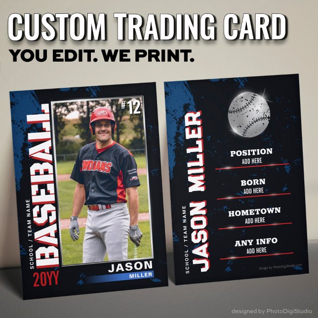 Custom Baseball Trading Card, US Red Blue Player Calling Card (Custom Baseball Trading Card, US Red Blue Baseball Player Card )