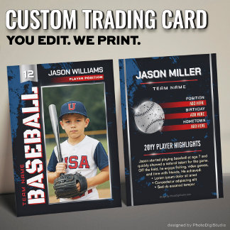 Custom Baseball Trading Card, USA Power Player Calling Card