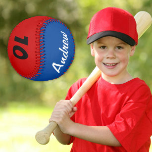 Custom Baseball with Name Number Blue Red