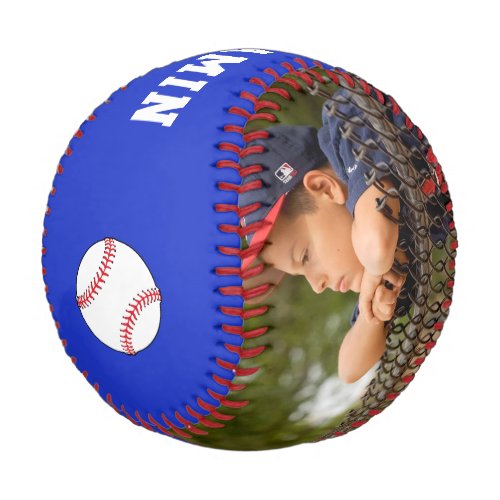 Custom Baseball with Name Number Photo Kids - This custom and personalized baseball is perfect gift for baseball players, teammates, coaches, your friends and family. Personalize it with your photo and team name, your name, your number and the year. Great keepsake to remember your favorite sport. The ball is in blue and white colors. To customize the ball click the customize button and easily use the design tool.