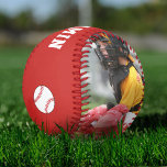 Custom Baseball with Name Number Photo Kids<br><div class="desc">This custom and personalized baseball is perfect gift for baseball players, teammates, coaches, your friends and family. Personalize it with your photo and team name, your name, your number and the year. Great keepsake to remember your favorite sport. The ball is in red and white colors. To customize the ball...</div>