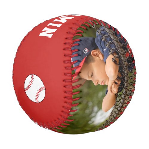 Custom Baseball with Name Number Photo Kids - This custom and personalized baseball is perfect gift for baseball players, teammates, coaches, your friends and family. Personalize it with your photo and team name, your name, your number and the year. Great keepsake to remember your favorite sport. The ball is in red and white colors. To customize the ball click the customize button and easily use the design tool.