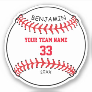 Baseball Sports Party Custom Team or Player Name Classic Round Sticker |  Zazzle