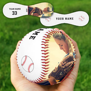 Custom Baseball with Team Name Number Photo