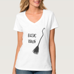 Custom BASIC WITCH Broom Cute Funny Women V-neck T-Shirt