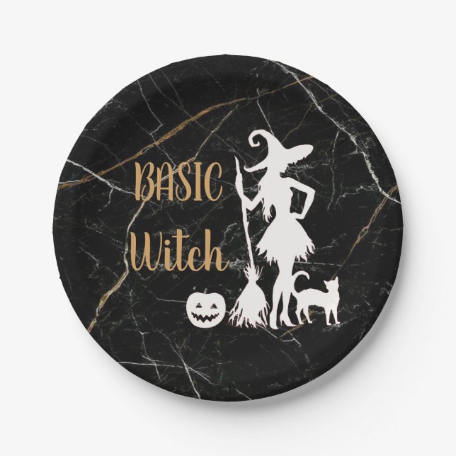 Custom BASIC WITCH w Cat Funny Cool Aesthetic Cute Paper Plates (Front)