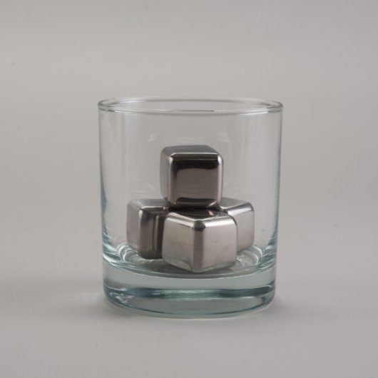 Custom Baskerville Stainless Steel Whiskey Stones (In Glass)