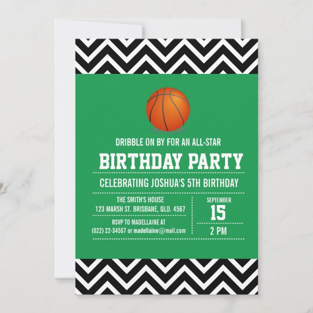 Custom basketbal Birthday Party Invitation for Boy (Front)
