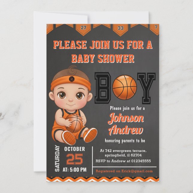 Custom Basketball Baby Shower Invitation (Front)