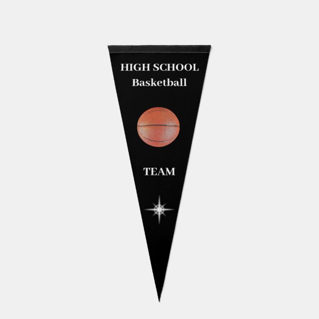 Custom Basketball Ball & Text on Black Pennant Flag (Front)