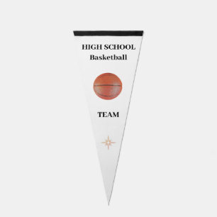 Custom Basketball Ball & Text on White Pennant Flag
