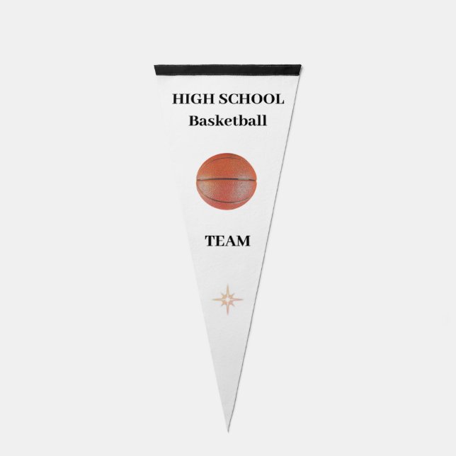 Custom Basketball Ball & Text on White Pennant Flag (Front)