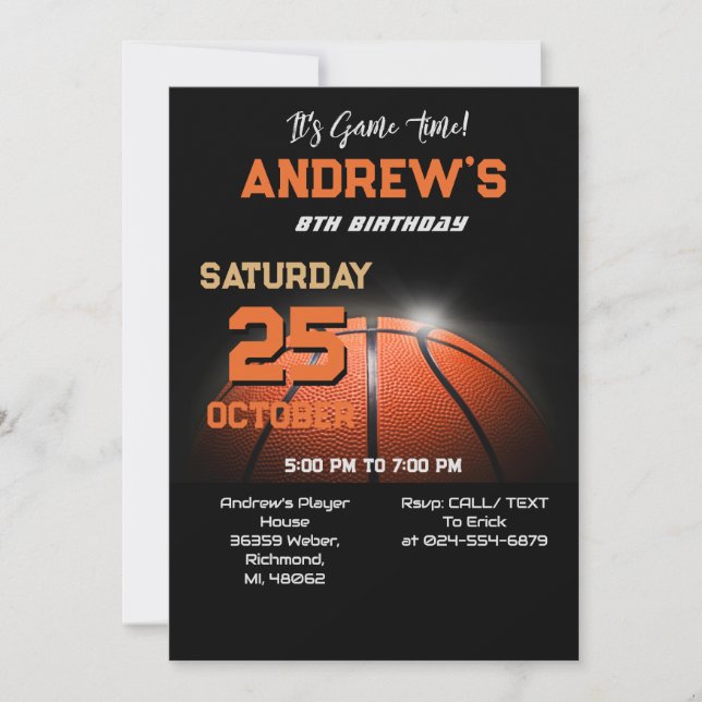 Custom Basketball Birthday Invitation Template (Front)