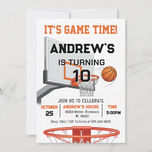 Custom Basketball Birthday with Photo Invitation (Front)