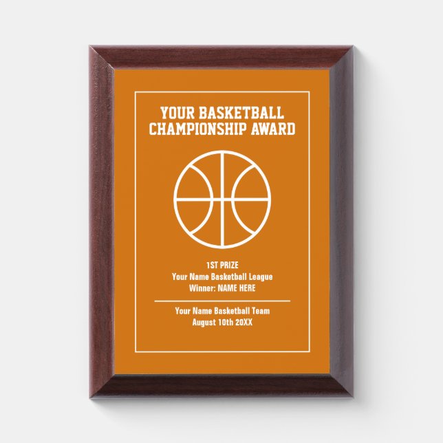 Custom basketball championship sports trophy award plaque (Vertical)