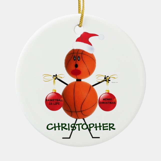 Custom Basketball Christmas Ceramic Ornament (Front)